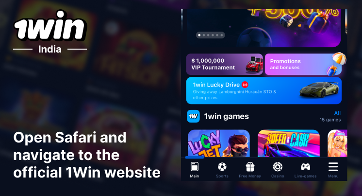 Open Safari and navigate to the official 1Win India Site